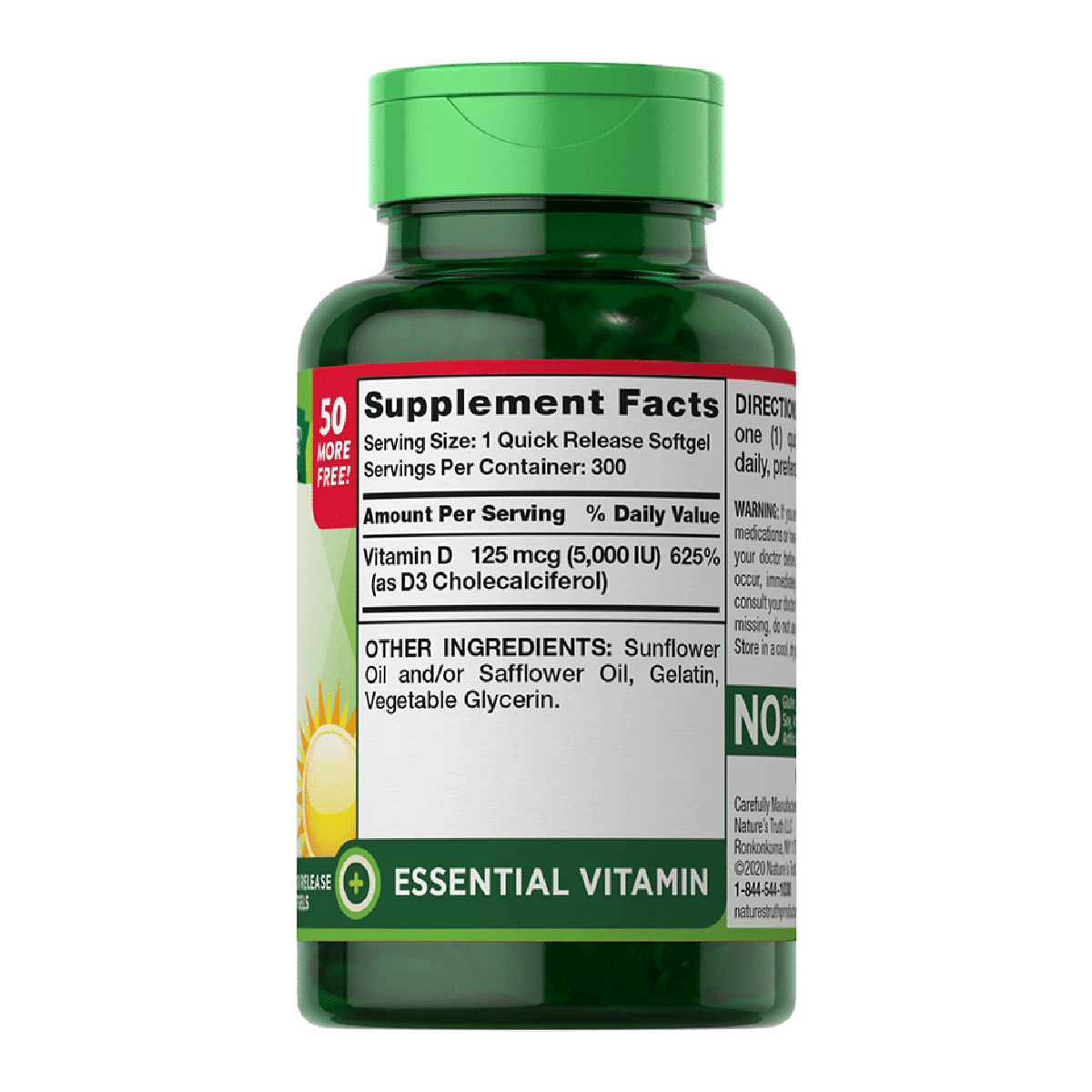 VITAMIN D3 125 mcg ( 5000 IU ) | 300 SOFT | NATURE'S TRUTH