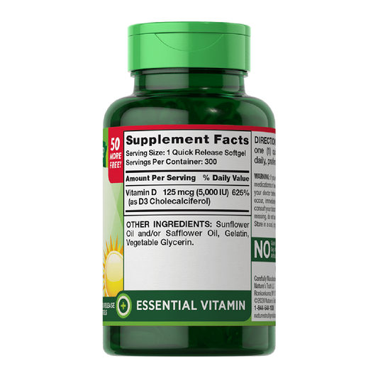 VITAMIN D3 125 mcg ( 5000 IU ) | 300 SOFT | NATURE'S TRUTH